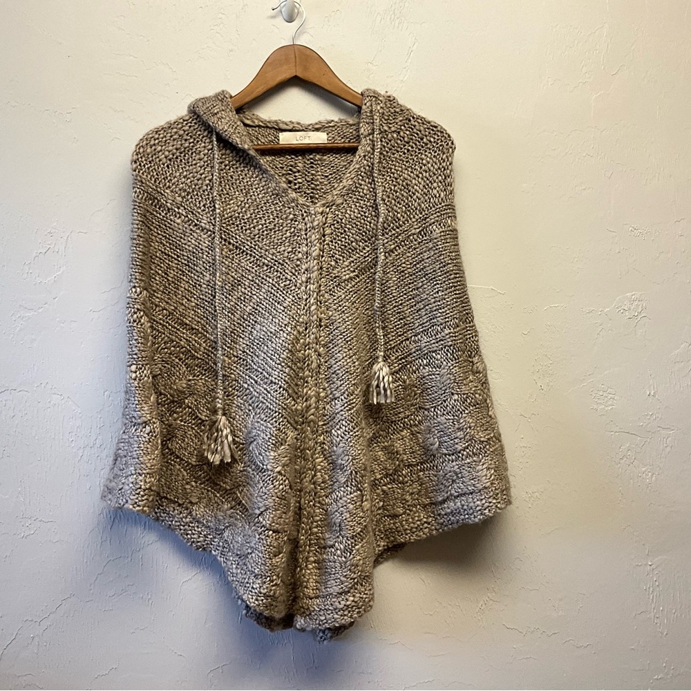 LOFT XS/S Cozy Knit Hooded Sweater Poncho